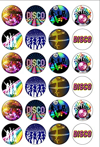 24 Precut Round DISCO Party Dancing Edible Wafer paper Cake Toppers
