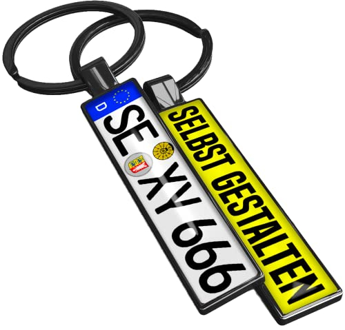 SONZE Personalisierter Schlüsselanhänger Kennzeichen beidseitig bedruckbar mit Name Logo Foto Bild Wunschgravur – Individueller Auto KFZ Nummernschild-Anhänger Geburtstag Geschenk personalisiert