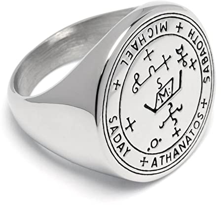 Schmuck-Checker Ring mit Schutzzauber-Siegel des Erzengel St. Michael Herren-Ring aus 316L Edelstahl Michael Sabaoth Athanatos Saday Geschenk (67 (21,3 mm Ø))