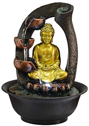 tuzhi Indoor Fountains Zen Buddha Tabletop Water Fountain Waterfall with LED Light for Indoor Table Desk Indoor Water Fountain Feng Shui Ball Living Room Home Water Feature