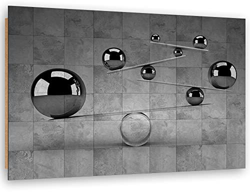 Feeby 1-teilig Wandbild 60x40 cm Beton 3D-Illusion Balance Geometrische Formen Leinwandbild Design Kunstdruck Zimmerdeko Bilderwand Kacheln Abstraktion Sphären Schwarz