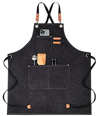 Kochschürze Grillschürze Für Männer und Frauen,Küchenschürze für Herren Verlängert Canvas Wasserdicht Arbeitsschürze, Kreuz-Rücken Design, Schürze Damen extra lang