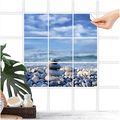 FoLIESEN Fliesenaufkleber - Deko-Bild für Bad, Küche, Badezimmer - Dekoration Fliesen-Bild selbstklebend - Zen Stones, Fliese - Bild (BxH):20x25 cm - 40x50 cm / 4-tlg.