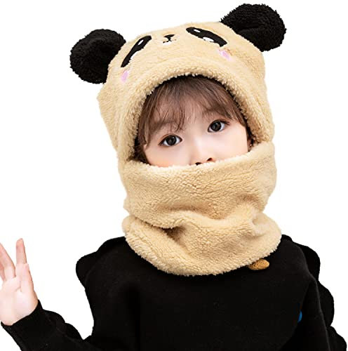 JFAN Wintermütze Unisex Mütze Schal Set Mädchen Niedliche Bärenohren Mütze Cap Kinder Jungen Gelb