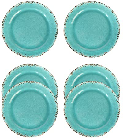 LOK-OSEMILE Gourmet Art Crackle 10 Inch Melamine Dinner Plates Set of 6 Aquamarine blue