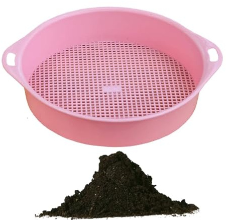 Tamiz de suelo de jardín redondo Tamiz de arena Tamiz de suelo Tamiz de suelo de 3 mm PP Tetragonum Hole Tamiz de suelo Tamiz de suelo portátil Filtro de pantalla Herramientas de tierra y piedra(Rosa)