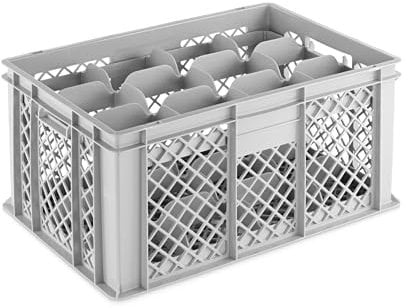 DIE BOX FABRIK Gläserkiste 600x400x290mm mit verschiedenen Einsätzen für Gläser, Krüge oder Tassen | Gläserkasten | Gläserkorb oder Spülkorb | Gastronomiebehälter grau