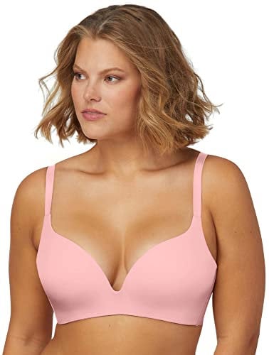Maidenform Wireless Push-Up Bra, Wirefree Bra with Demi Plunge, Convertible T-Shirt Bra with Push-Up Cups, Rose Bloom Pink, 34B