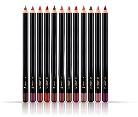 Permanenter Lippenstift, Dauerhafter Lippenkonturenstift, Lipliner, Make-up, Kosmetik, 12-teiliges Set, Wasserdicht