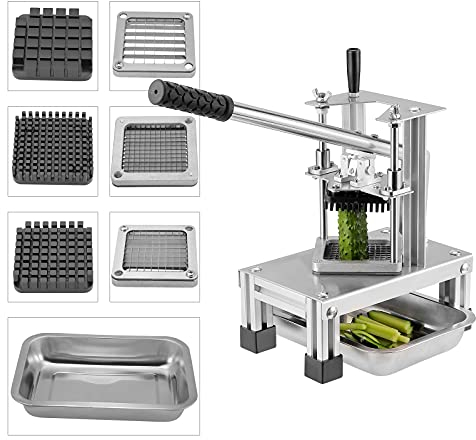 Yontwe Comercial Cortador de freír francés con 3 Cuchillas de Repuesto, 1/2, 1/4 y 3/8 Cuchillas Trituradora Simple Triturador de Patatas Fritas, Limón y Patatas con Mango Alargado