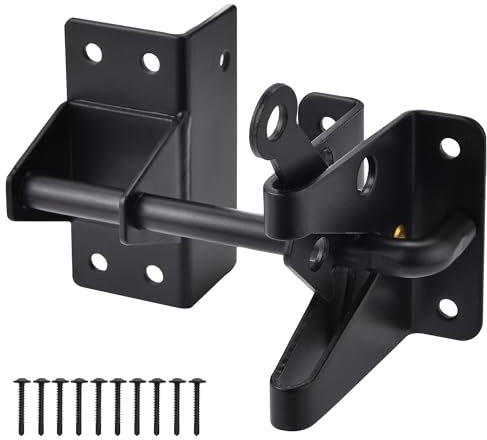 Heavy Duty Automatic Gate Latch for Wooden Fences,Self Locking Metal Gates for Vinyl Fence Outswinging Pool Gate Door Latches, Black