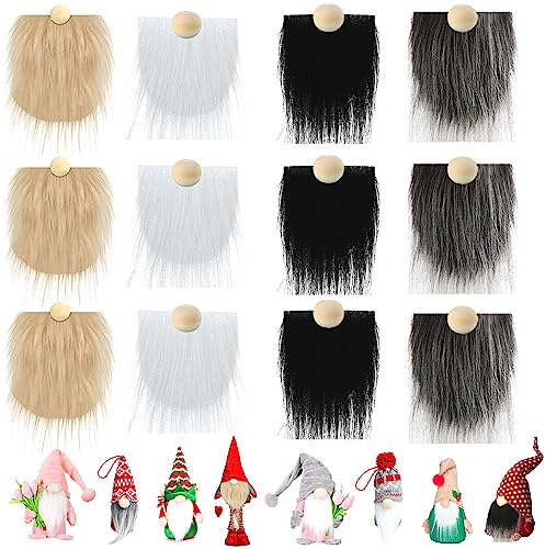 OHYER 12 Stück Wichtel Bart Holzkugel Vorgeschnittener Wichtelbart Gnomenbärte weiß schwarz khaki dunkelgrau Für Weihnachtszwerg Nähen Basteln Aufnäher Puppen Gnomennase Ostern Weihnachtsfeier (1#)