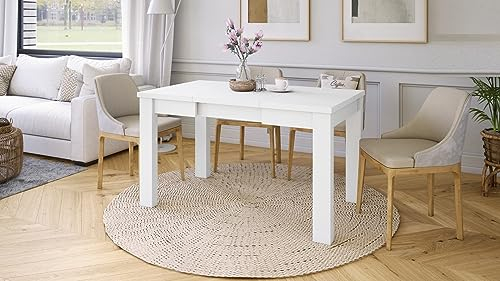 designimpex Design Esstisch Tisch Fonte ausziehbar 85 bis 130 cm, Farbe:Weiß matt