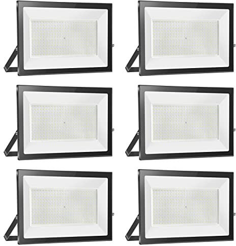 300W Projecteur LED Extérieur 6 Pièces, IP65 Étanche Lampe, 30000LM 6000K Blanc Froid Eclairage Exterieur - Super Lumineux Spot de Sécurité pour Jardin, Garage et Cour