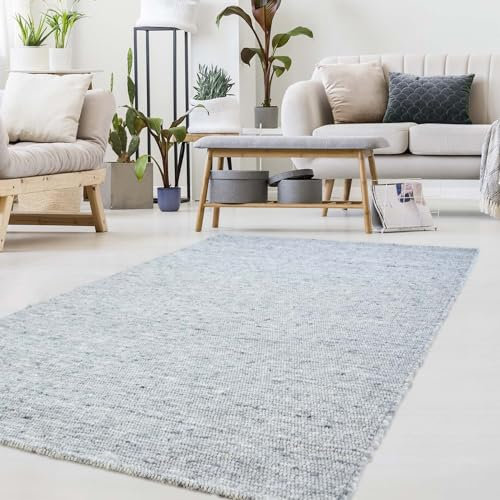 Gewalkter handgewebter Hand-Web-Teppich Frankeneck aus hochwertiger Schurwolle nachhaltig, strapazierfähig und beidseitig legbar ideal fürs Wohnzimmer, Schlafzimmer und die Küche Grau 250x290 cm