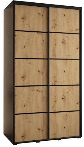 MEBLE KRYSPOL Davos 4 140 Schrank mit Zwei Schiebetüren für Schlafzimmer - Moderner Kleiderschrank mit Kleiderstange und Regalen - 235,2x140x60 cm - Schwarz Artisan Schwarz