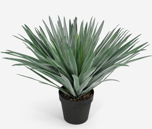 SUNPRAIRIE 27 inches Tall Artificial Agave Plant in Black Pot with Real Stone Pebbles, 126 Realistic Leaves. Large Faux Plants Indoor and Outdoor.
