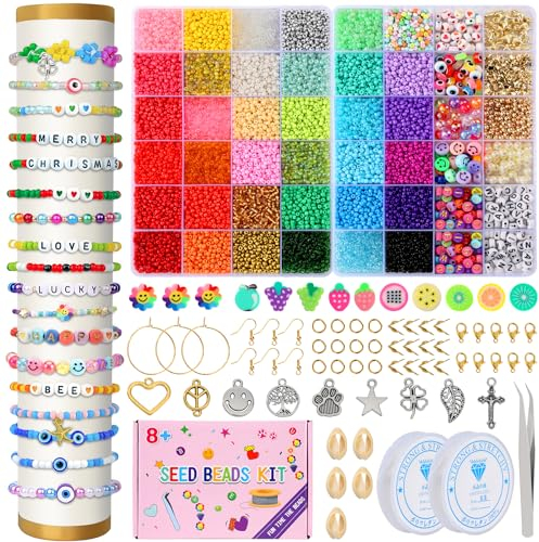 19000 Teiliges Perlen zum Auffädeln, 36 Farben Perlen Für Armbänder, Tonperlen für die Armbandherstellung, Perlen Set mit Buchstabenperlen, Glasperlen Set für Kinder,Weihnachten,Feiertage, Geburtstage