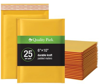 Quality Park Bubble Mailers, 6 x 9 Inch, Kraft Padded Envelopes, Durable Brown Shipping Envelopes, Self Seal Closure, 25 Per Box (QUA95001)
