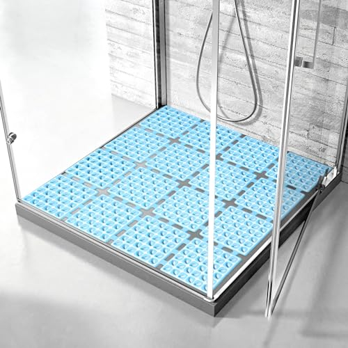 Lurowo Duschmatte rutschfest 60x60cm, Duscheinlage mit Saugnäpfe für Dusche oder Badewanne, Faltbare und schneidbare Rutschmatte für Dusche (Blau, 60 x 60 cm)