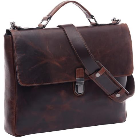 SID & VAIN große Aktentasche echt Leder - 15 Zoll Laptop Business-Tasche Adrian groß - Arbeitstasche Laptoptasche Herrentasche mit Laptop-Fach - Ledertasche Herren braun handgefertigt