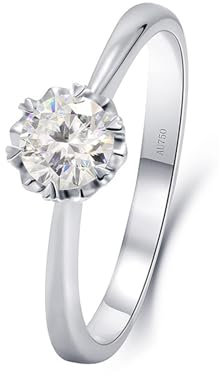 Skcess 18 Karat Weißgold Ringe Damen Weiß Moissanit Runden, Verlobungsring Damen Solitaire-Runde Ring Damen Größe 54 (17.2)