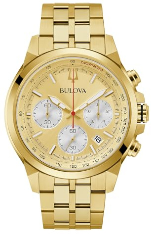 Bulova Herren Analog Quarz Uhr mit Edelstahl Armband 97B217, Gold