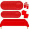 MORAINJAY Set di 69 Stoviglie Carta per feste,Rouge Stoviglie Party Set Include Piatti,Tovaglioli,Tazze,Tovaglia per Compleanno,Baby Shower,Ristorante e Matrimoni Tinta Unita Decor -16 Ospiti