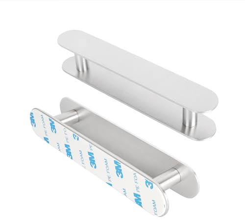 Milti Türgriff selbstklebend aus gebürstetem Edelstahl 304 [2 Stück, Silber] Design Schrankgriff ohne bohren für Türen und Schubladen, Hochwertiger 3M Kleber