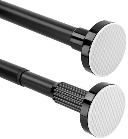 Anstore Gardinenstange ohne Bohren, Schwarz Teleskopstange 110-200 cm Ø25mm, Vorhangstange Ausziehbar & Flexibel, Stahl Duschvorhangstange für Badezimmer, Fenster, Kleiderschrank