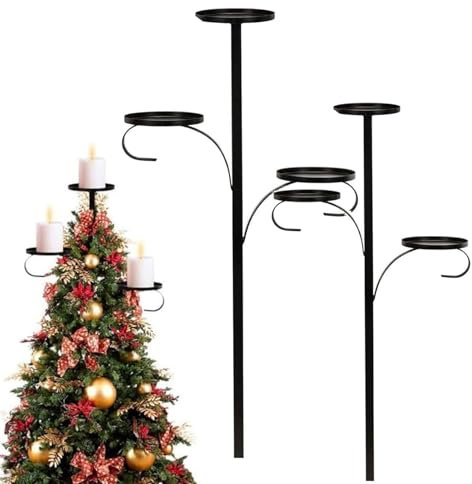2 Pack Triple Tree Topper | 23/35 Inch Candelabra Christmas Tree Topper | Light Up Christmas Tree Top Candles Holders | Metal Candle Tree Topper for Christmas Tree Decoration