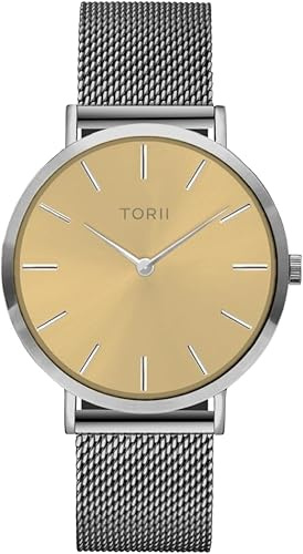 TORII Damenuhr Gold Edelstahl - rund Quarz S38SM.GS Milanaise-Armband Strichindizes wasserdicht 50 m