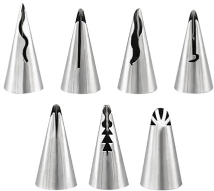 Lot de 7 douilles à douille en acier inoxydable pour jupe plissée - Embouts russes à volants pour pâtisserie et glaçage