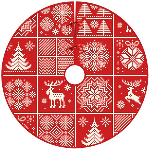 Morbuy Gonna Albero di Natale, Tappeto Albero di Natale, Rosso Natale Copertura della Base per la Decorazione dell'Albero di Natale, Decorazione Casa Festa (80cm,Rosso 2)