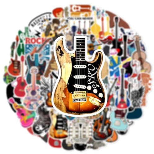 Bric Dodo 50 Stück Die Gitarre Aufkleber Auto Laptop Telefon Gitarre Skateboard Motorrad Fahrrad Guitar Music Stickers Set Vinyl Wasserdicht Aesthetic Aufkleber für Jugendliche Kinder Erwachsene
