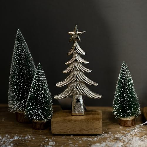 Holz und Metall Figur Weihnachtsbaum Silber 8 x 17cm Dekofigur Wald-Deko Weihnachts Tisch Dekoration Weihnachten