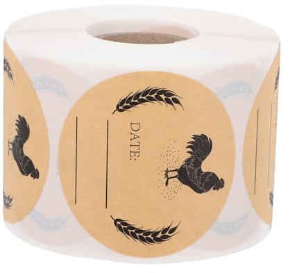 PRETYZOOM Round Kraft Paper Self Adhesive Egg Carton Labels Write Jar Stickers for Farm Kitchen Packaging Chicken Egg Sticker