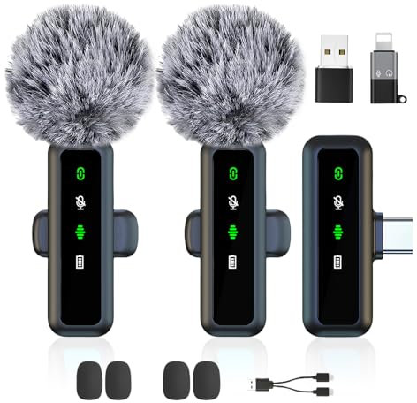 Flintronic Micro Cravate sans Fil, 2PCS Microphone de Lavalier sans Fil avec USB-C, Plug-Play Microphone à Clipser Revers avec Réduction du Bruit pour iPhone/iPad/Téléphone Android/Ordinateur Portable