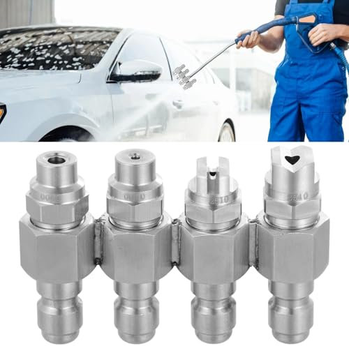 Jrod Stainless Steel 4-Way Pressure Washer Nozzle, 1/4 Quick Connect, Wash Tips With 0° & 25° Spray Angles, Washer Accessories