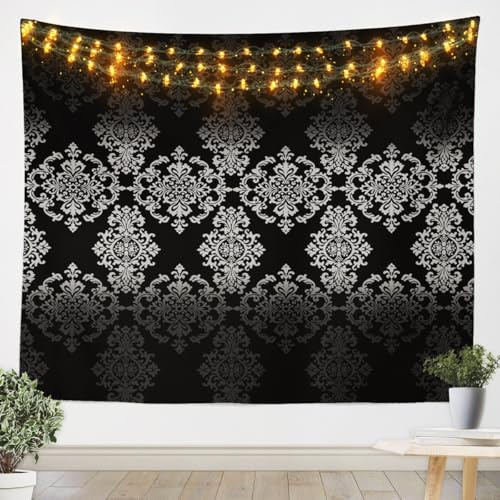 Loussiesd Damast Gothic Wandteppich 175x230cm Antik Viktorianisch Wandkunst für Mädchen Vintage Floral Goth Wandtuch Skelett Böhmisch Tapisserie