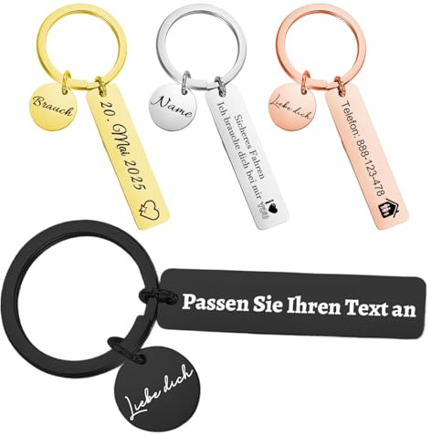 Schlüsselanhänger Personalisiert Gravur Name/Text/Motiv, Individueller Schlüsselanhänger Auto, Geschenk für Partner, Freundin, Freund, Papa, Mama, Opa, Oma