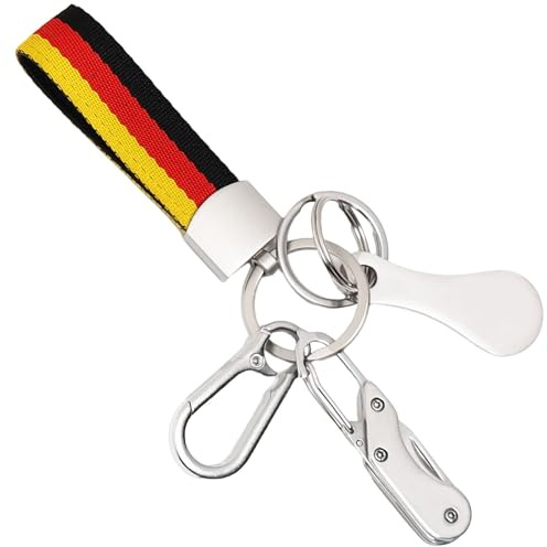 Artisoul Porte-clés multifonction avec Drapeau Français Bracelet, Mousqueton, Jeton de Caddie et Couteau Poche Mini | Pratique porte clef pour Voiture, Moto, Voyages et Courses, Outdoor