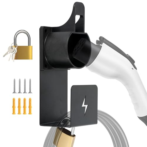 Btstil Type 2 EV Charger Holder, Padlock Loackable Wall Mount Holder for Electric Car with IEC 51296-2 Plugs, Weather Proof Anti-theft Holder for Most EU EVs Charging Cable Tidy