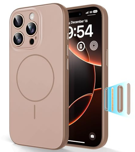 TAURI Magnetic for iPhone 16 Pro Max Case with Full Camera Protection, Compatible with Magsafe [Military Grade Protection] Silky-Smooth Touch Two-Tone Design Cover with Solid Color Back, Brown