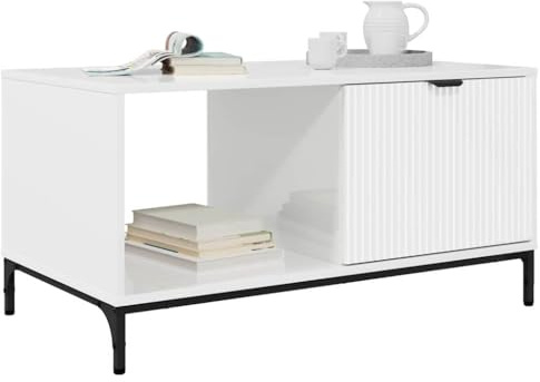 vidaXL Coffee Table High Gloss White 90 x 49 x 46 cm Engineered Wood, Stylish Rectangular Coffee Table, Durable Modern Living Room Furniture, Functional Centerpiece, Compact Design with Storage