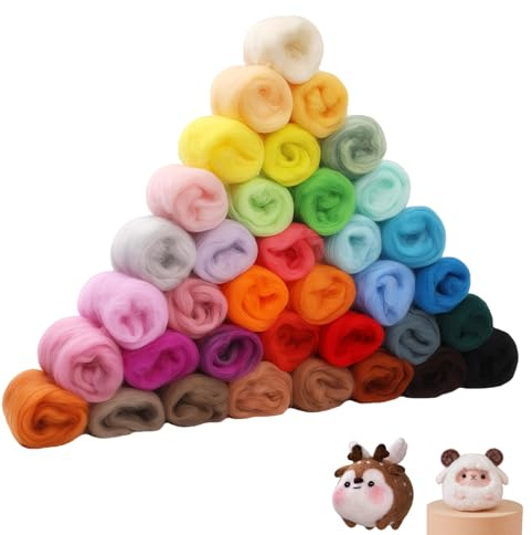 fshxj Filzwolle,Filzwolle Trockenfilzen 36 Farben Und 108g,Zum Filzen Wolle Filz Set,Starterset Nassfilzen Stricken,Schafwolle Farben,MäRchenwolle Basteln Filznadeln,Filzset Kammzug Merinowolle