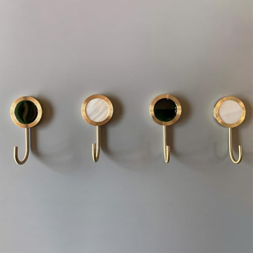 FUANA Solid Brass Wall Hook for Decorative Hanging, Shiny Gold Finish, No Drill Mounting with Adhesive Tape, 4.57 x 2.09 Inches, 2 Pack Door Lock