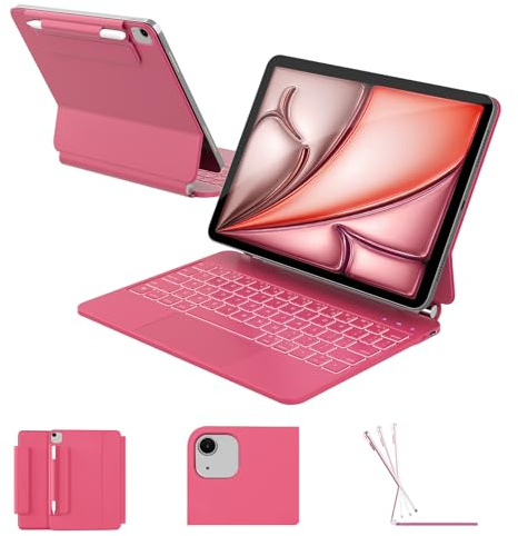 RAYMCRAFT Custodia per iPad Air 11 con tastiera (M4/M3/M2, 2026/2025/2024), iPad Pro 11 (4a/3a/2a/1a generazione) e Air 5/4a Magic Keyboard Case, retroilluminata, trackpad multi-touch, rosa acceso
