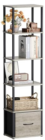 YAUKTAK Schmal Bücherregal 6-Stöckiges Regal Offenes Bookshelf Regale mit Schublade Modern Farmhouse Möbe für Wohnzimmer Homeoffice Esszimmer Helle Eiche HBC505Z