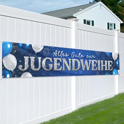 COMOOKA Jugendweihe Deko Blau Jugendeweihe Banner Groß 40 x 210 cm Gold Blau für Jugendlichen Junge und Mädchen Hängende Dekoration Wand Zaun (Blau Silbern)